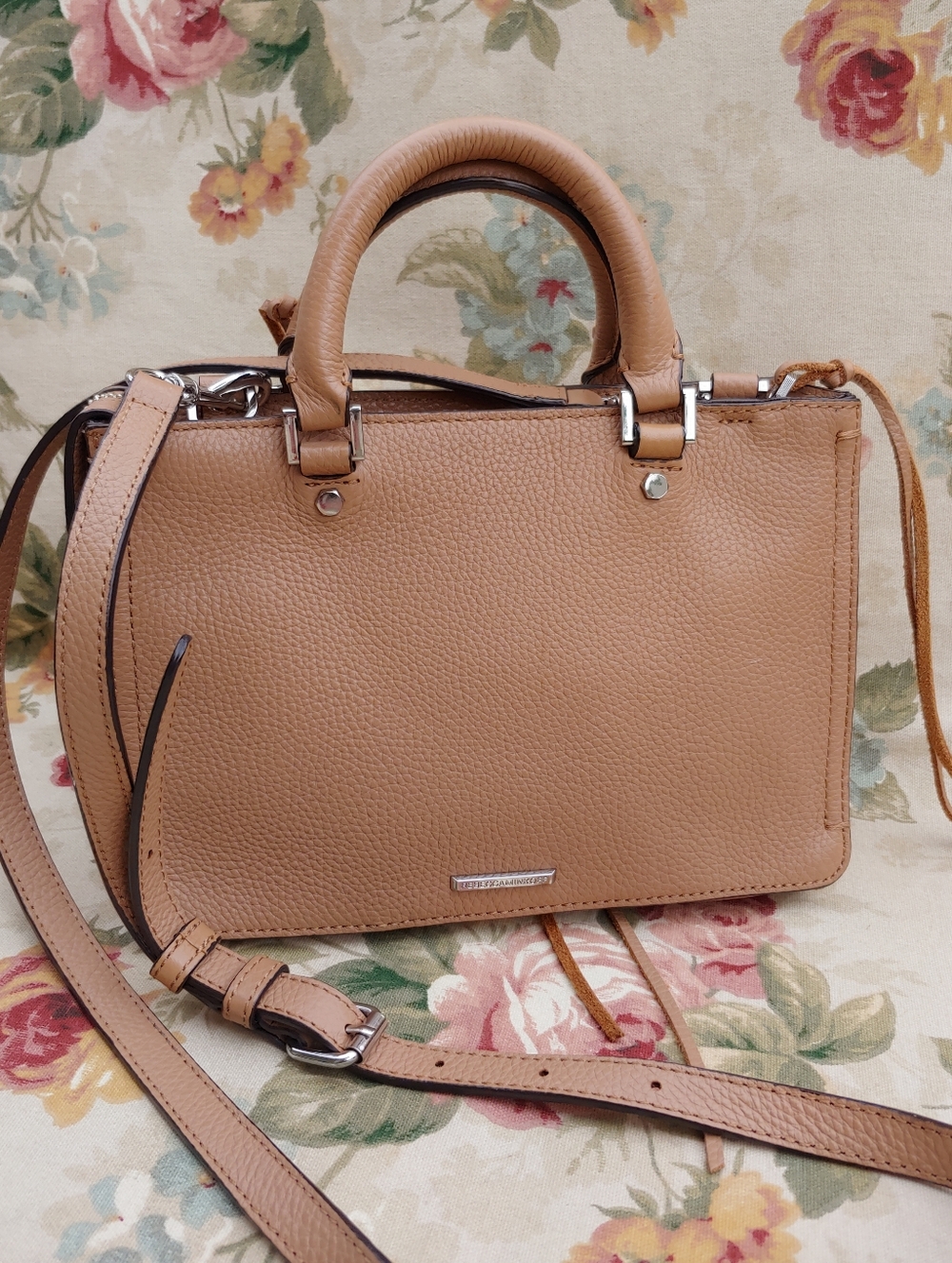 Rebecca Minkoff Regan Satchel Crossbody Bag Tan Pebbled Leather